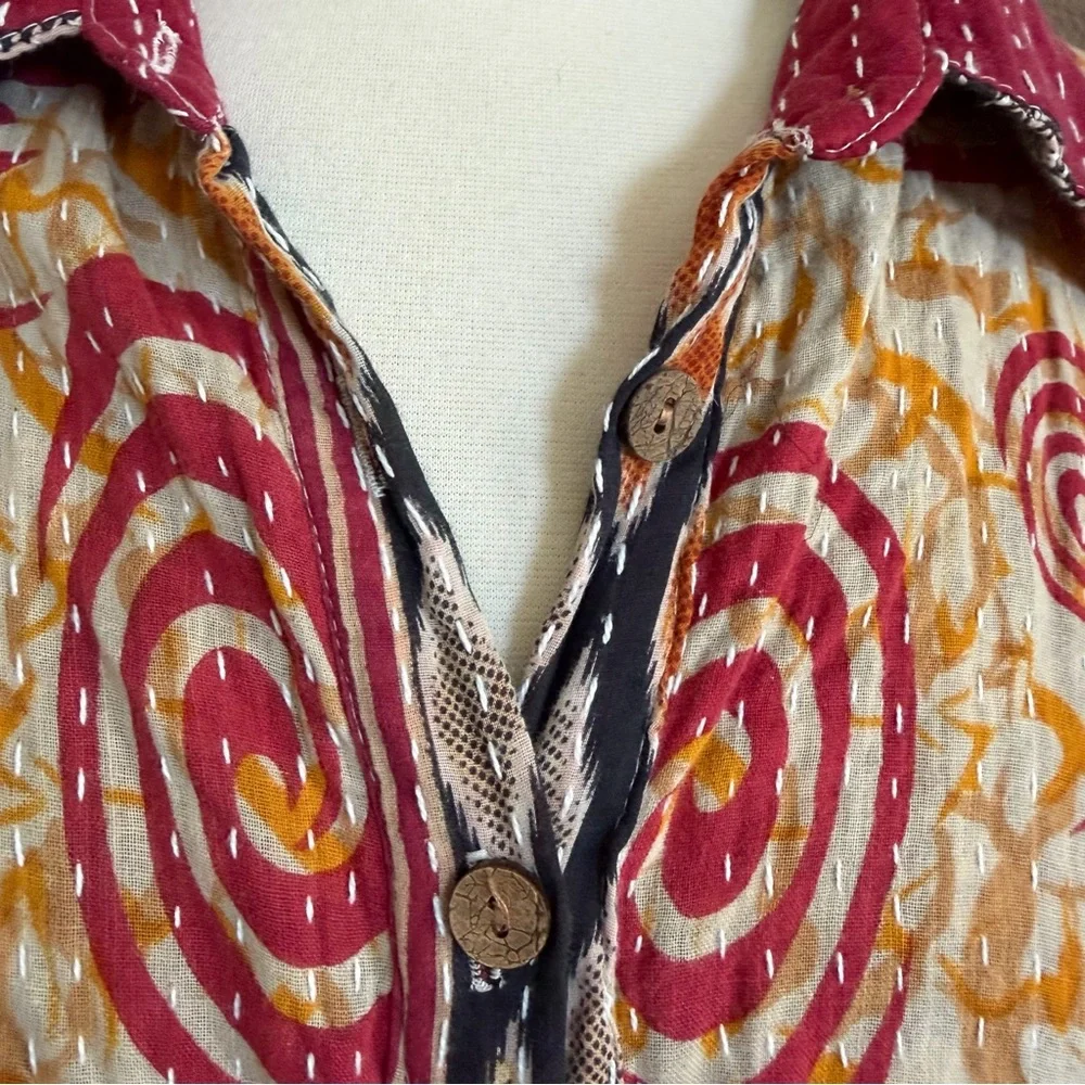 Bohemian Vintage Kantha Cotton Jacket – Hand Stitched – Oversized – Pockets - Picture 5 of 9